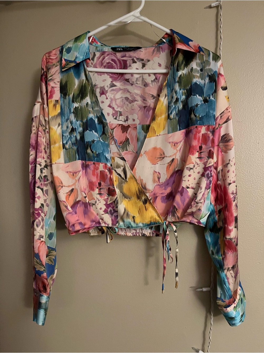 Zara Floral Multicolor Wrap Crop Blouse - Women's Top